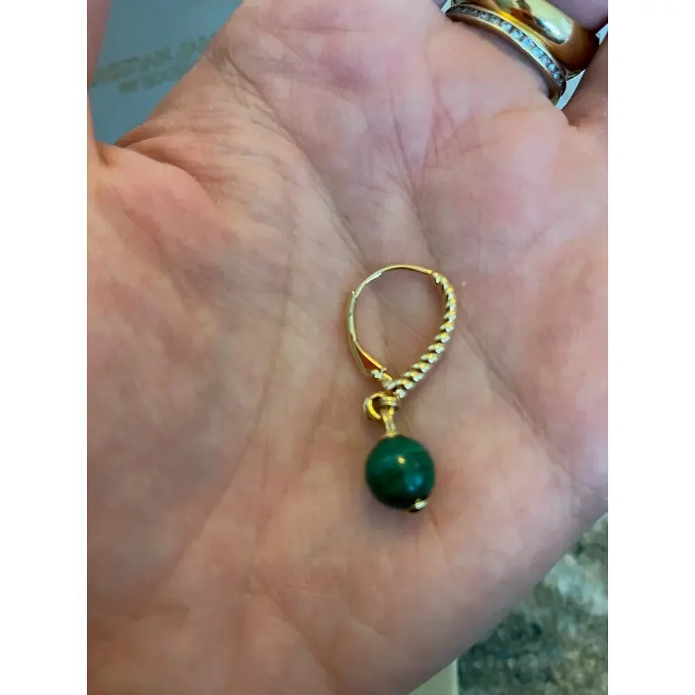 Christian James Sterling Silver Gemstone Bead Earrings, Malachite, 14K Clad